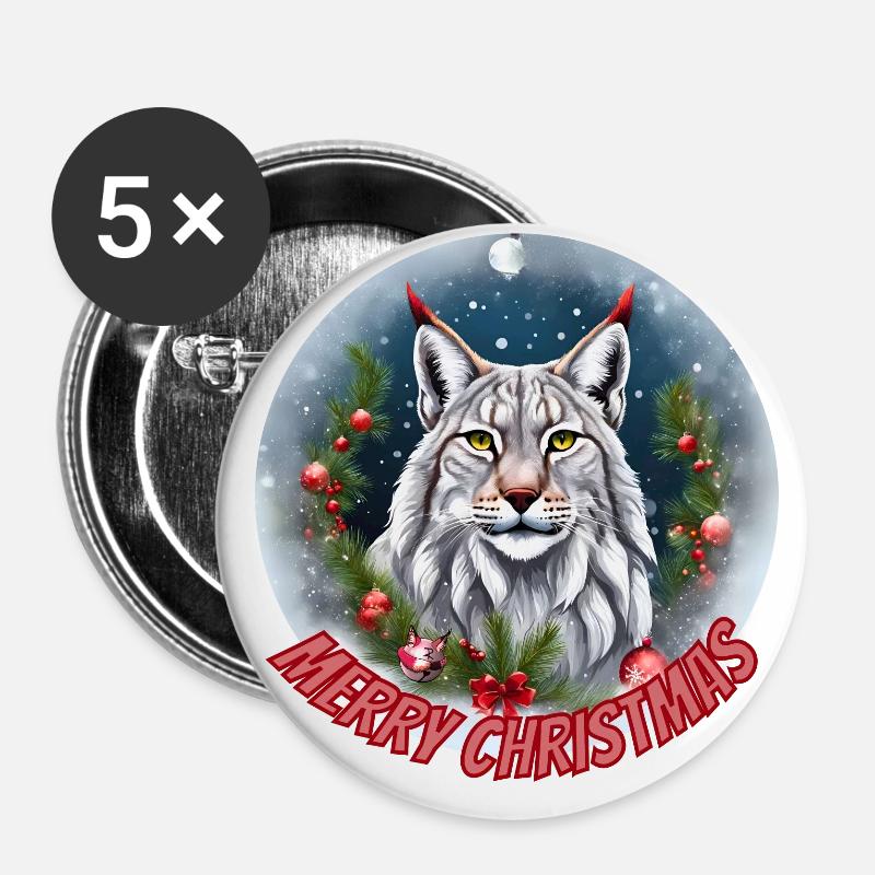 Luchs (Merry Christmas) - Buttons klein 25 mm (5er Pack) - Weiß