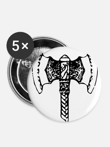 Streitaxt - Wikinger, Vikings - Buttons klein 25 mm (5er Pack) - Weiß