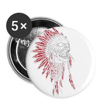 Stummer Schrei - Indianer, Federschmuck, Häuptling - Buttons klein 25 mm (5er Pack) - Weiß - Vorne