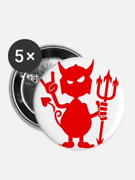 Teufel rocks / devil rocks (1c) - Buttons klein 25 mm (5er Pack) - Weiß