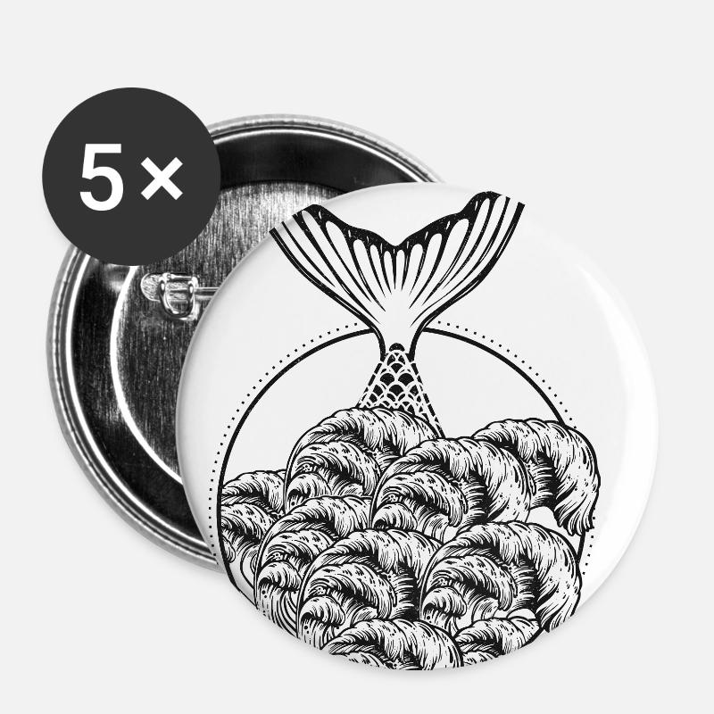 Nageoire caudale d'une sirène - Lot de 5 petits badges (25 mm) - blanc