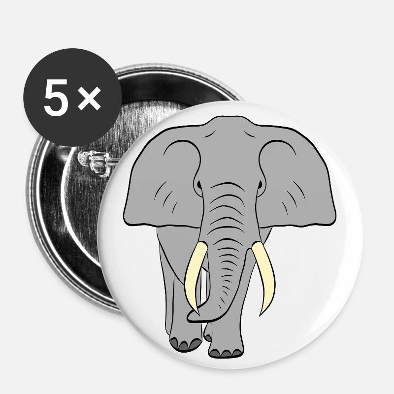 Elefant - Buttons klein 25 mm (5er Pack) - Weiß