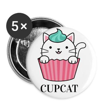 Cupcat - Cupcake Katze - Buttons klein 25 mm (5er Pack) - Weiß - Vorne
