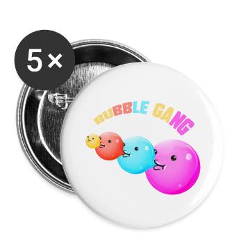 "BUBBLE GANG" ~ pattern, funny chewing gum - Buttons small 1''/25 mm (5-pack) - white - Front