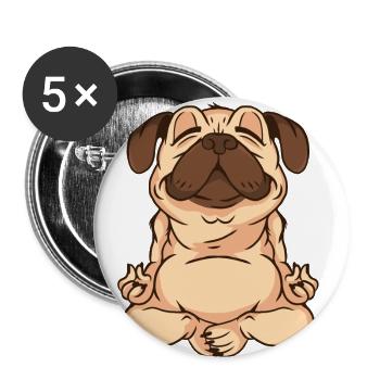yoga carlin pug - Lot de 5 petits badges (25 mm) - blanc - Devant