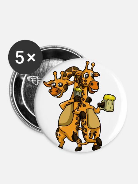 Giraffe trinken Bier - Buttons klein 25 mm (5er Pack) - Weiß