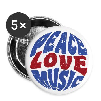 Peace Love Music Hippie Festival Music - Buttons small 1''/25 mm (5-pack) - white - Front
