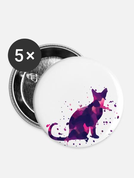 Bunter Katzenspruch - Buttons klein 25 mm (5er Pack) - Weiß