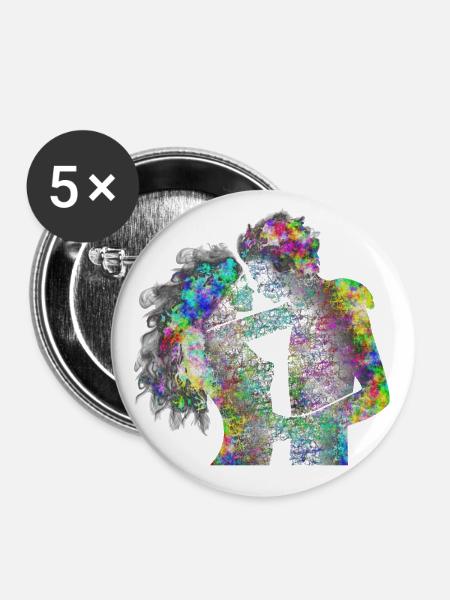 Psychedelisches Liebespaar - Buttons klein 25 mm (5er Pack) - Weiß