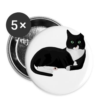 Chat noir et blanc - Lot de 5 petits badges (25 mm) - blanc - Devant