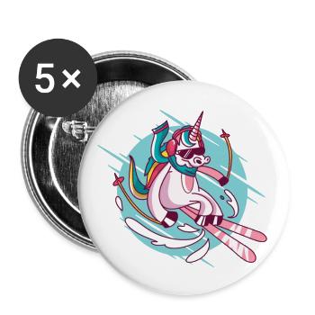 T-shirt ski licorne / ski licorne - Lot de 5 petits badges (25 mm) - blanc - Devant
