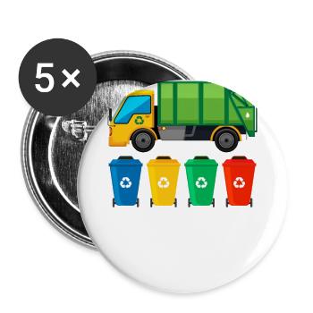 Camion à ordures - Lot de 5 petits badges (25 mm) - blanc - Devant