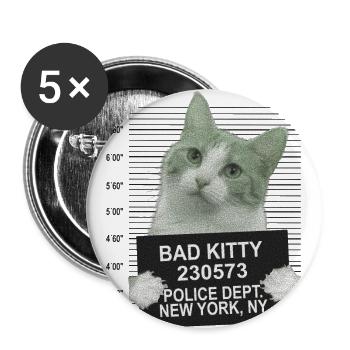 Bad kitty - Buttons small 1''/25 mm (5-pack) - white - Front