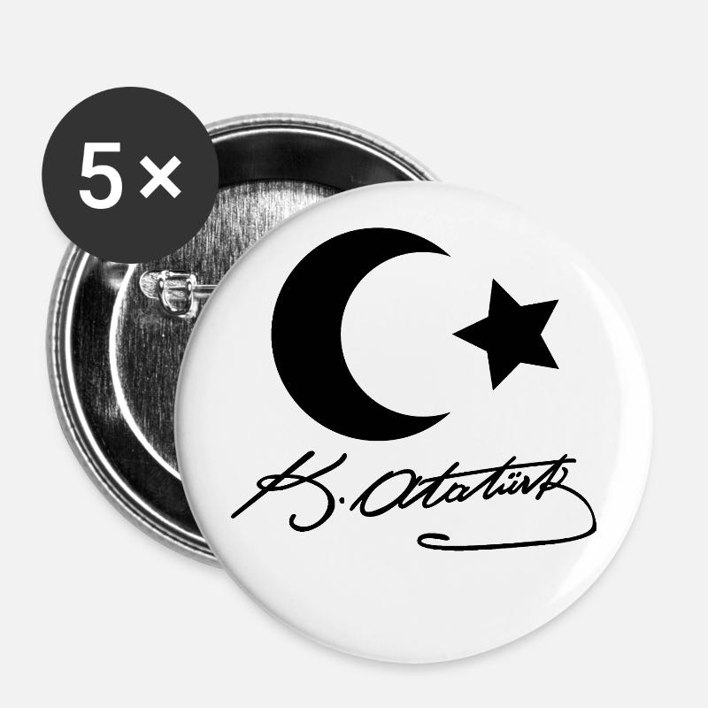 Mustafa Kemal Atatürk Unterschrift Geschenk - Buttons klein 25 mm (5er Pack) - Weiß