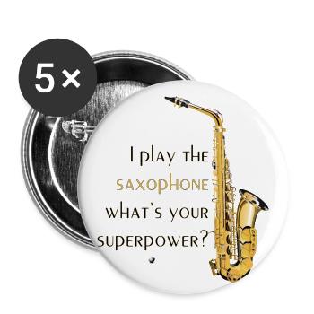 Illustration de saxophone avec inscription - Lot de 5 petits badges (25 mm) - blanc - Devant
