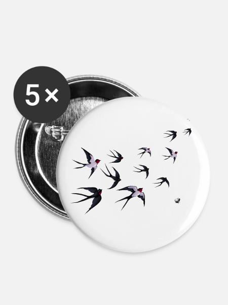 Schwalbenschwarm Abbildung - Buttons klein 25 mm (5er Pack) - Weiß