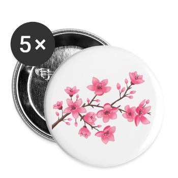 Cherry blossoms - Buttons small 1''/25 mm (5-pack) - white - Front