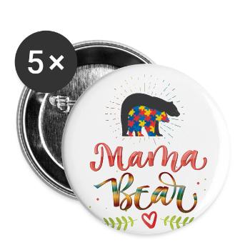Autism Mama Bear - Buttons small 1''/25 mm (5-pack) - white - Front