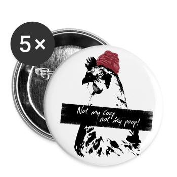 Poulet beanie « Not my coop, not my poop » - Lot de 5 petits badges (25 mm) - blanc - Devant