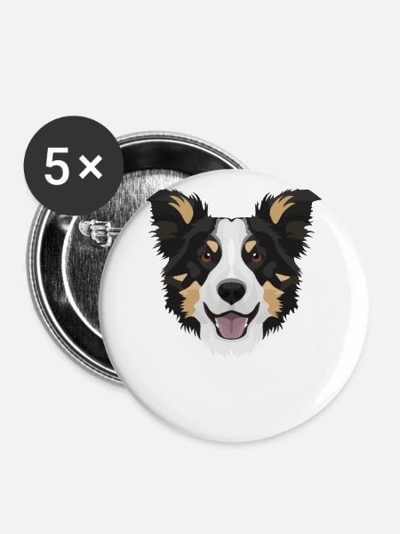 Lächelnder Border Collie - Buttons klein 25 mm (5er Pack) - Weiß