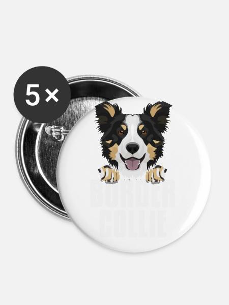 Lächelnder Border Collie - Buttons klein 25 mm (5er Pack) - Weiß