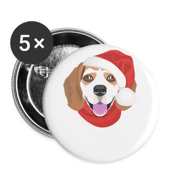Beagle Joyeux Noël - Lot de 5 petits badges (25 mm) - blanc - Devant