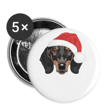Dackel Frohe Weihnachten - Buttons klein 25 mm (5er Pack) - Weiß - Vorne
