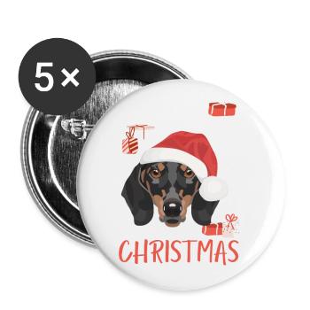 Dackel Frohe Weihnachten - Buttons klein 25 mm (5er Pack) - Weiß - Vorne