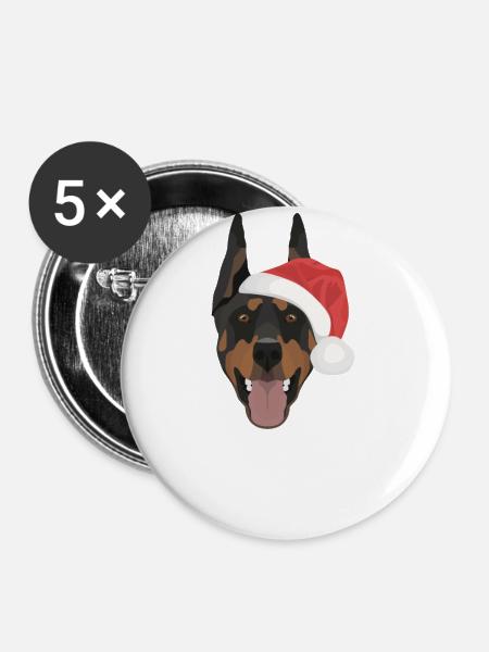 Dobermann Frohe Weihnachten - Buttons klein 25 mm (5er Pack) - Weiß