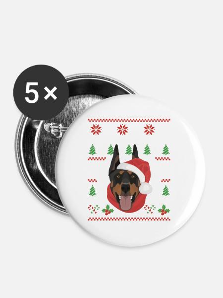 Dobermann Frohe Weihnachten - Buttons klein 25 mm (5er Pack) - Weiß