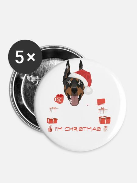 Dobermann Weihnachtsmarkt - Buttons klein 25 mm (5er Pack) - Weiß