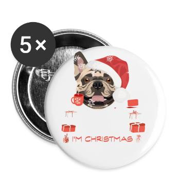 Français Marché de Noël Bulldog - Lot de 5 petits badges (25 mm) - blanc - Devant