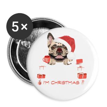 Français Marché de Noël Bulldog - Lot de 5 petits badges (25 mm) - blanc - Devant
