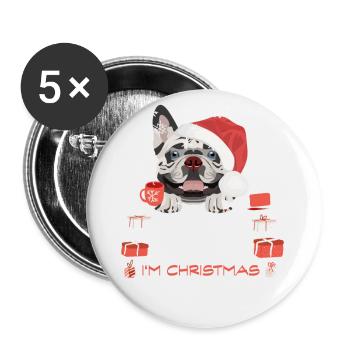 Français Marché de Noël Bulldog - Lot de 5 petits badges (25 mm) - blanc - Devant
