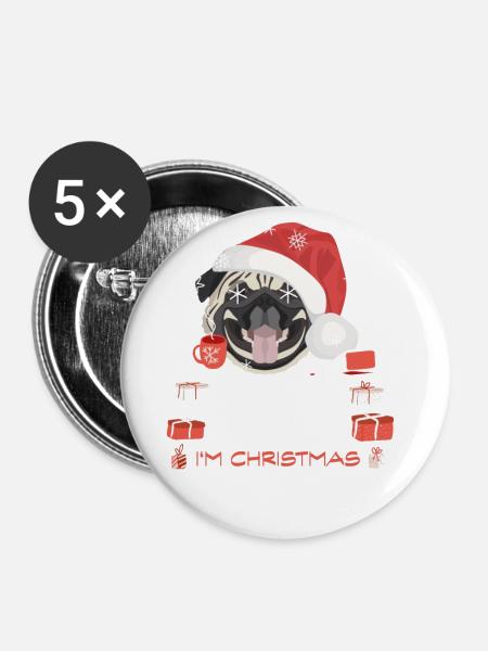 Mops Weihnachtsmarkt - Buttons klein 25 mm (5er Pack) - Weiß
