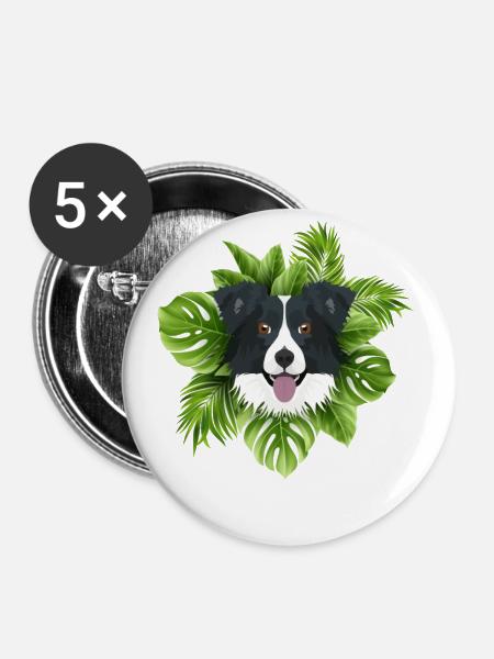 Tropical Border Collie - Buttons klein 25 mm (5er Pack) - Weiß