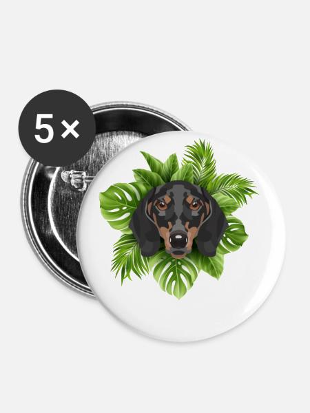 Tropical Dackel - Buttons klein 25 mm (5er Pack) - Weiß