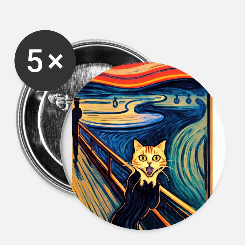 Impressionistic Cat Screaming Impressionism Cats - Buttons small 1''/25 mm (5-pack) - white