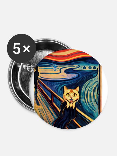 Impressionistic Funny Cat Screaming Impressionism - Buttons small 1''/25 mm (5-pack) - white
