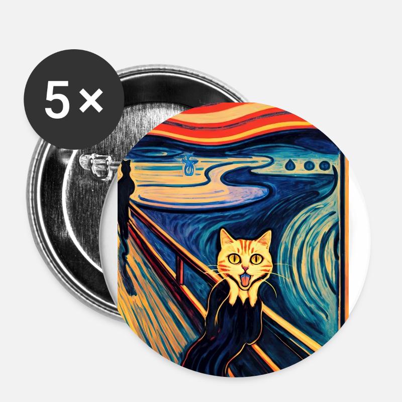Impressionistic Funny Cat Screaming Impressionism - Buttons small 1''/25 mm (5-pack) - white