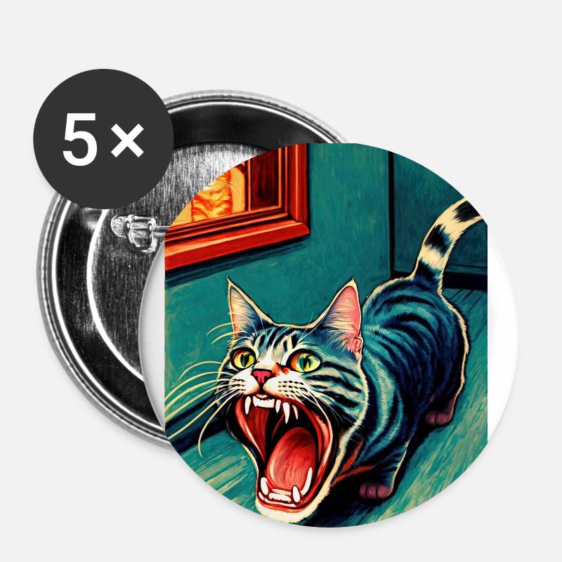 Impressionistic Funny Cat Screaming Impressionism - Buttons small 1''/25 mm (5-pack) - white