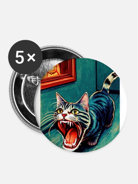 Impressionistic Funny Cat Screaming Impressionism - Buttons small 1''/25 mm (5-pack) - white