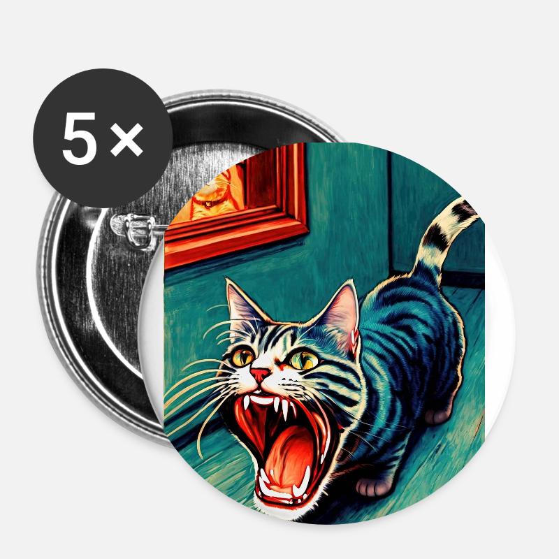 Impressionistic Funny Cat Screaming Impressionism - Buttons small 1''/25 mm (5-pack) - white
