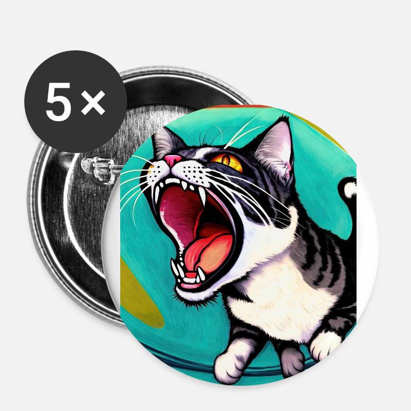 Impressionistic Funny Cat Screaming Impressionism - Buttons small 1''/25 mm (5-pack) - white
