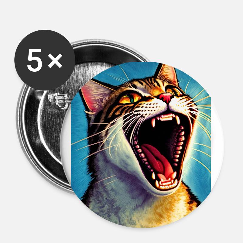 Impressionistic Funny Cat Screaming Impressionism - Buttons small 1''/25 mm (5-pack) - white