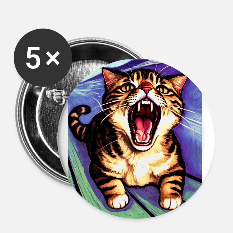 Impressionistic Funny Cat Screaming Impressionism - Buttons small 1''/25 mm (5-pack) - white