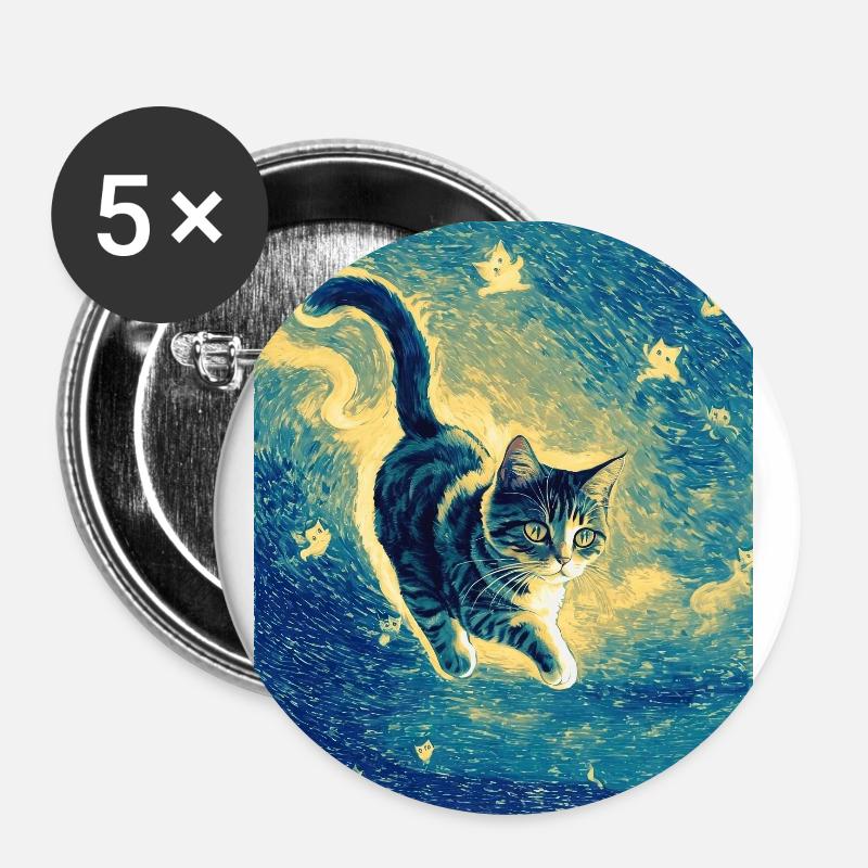 Surréaliste Impressionniste Chat Impressionnisme Chats Ar - Lot de 5 petits badges (25 mm) - blanc
