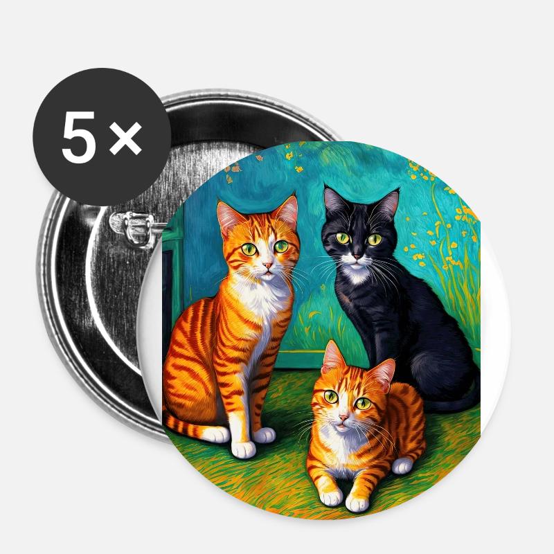 Surréaliste Impressionniste Chat Impressionnisme Chats Ar - Lot de 5 petits badges (25 mm) - blanc