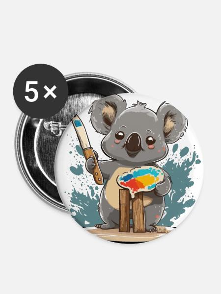 Künstlerischer Koala - Buttons klein 25 mm (5er Pack) - Weiß