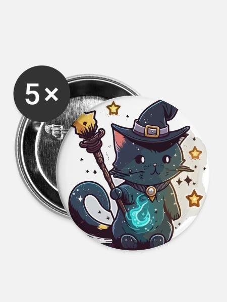 Katzen-Magier - Buttons klein 25 mm (5er Pack) - Weiß
